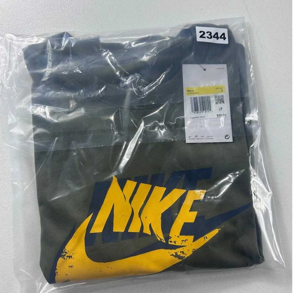 Nike‎ Mens Graphic T-Shirt Olive Green Distressed Swoosh Logo Size Small NWT